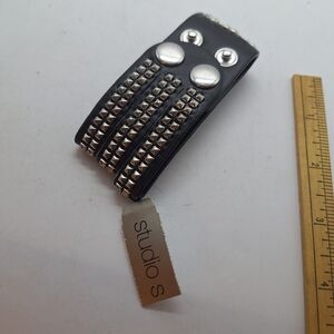 Studio Black Leather Bracelet with Silver Studs